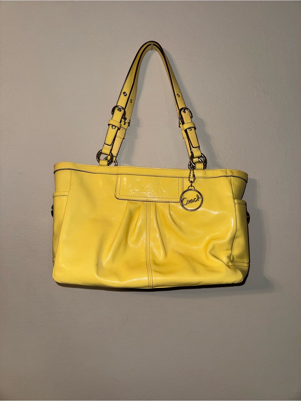 Coach Yellow Leather Shoulder Bag with Charm